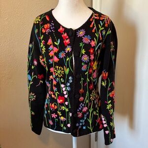Michael Simon 1998 Floral Embroidered Black Cardigan size S